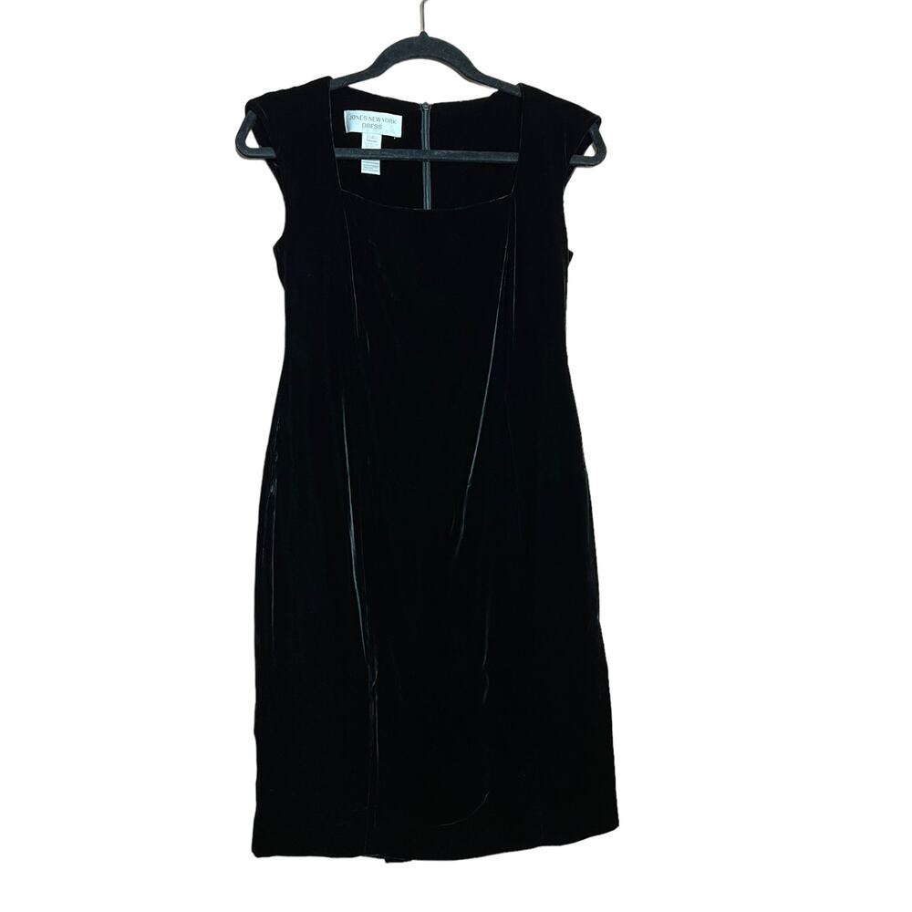 jones new york women black velvet cocktail dress sz 4 short-sleeve fitted dress